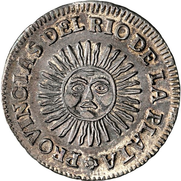 ARGENTINA (River Plate Provinces), La Rioja mint, 2 soles, 1825, Ca De BAs variety, NGC AU 50, fines