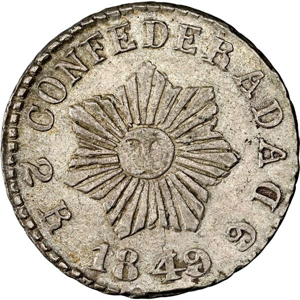 ARGENTINA (Córdoba), 2 reales, 1849, seven-pointed sun, NGC AU 58.