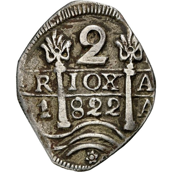 ARGENTINA (La Rioja), "imitation cob" 2 reales, 1822, very rare, NGC XF details / tooled.