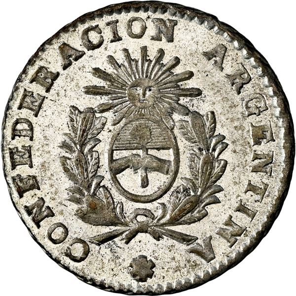 ARGENTINA (La Rioja), ½ real, 1854 B, CONFEDERACION obverse, CRED PUB reverse, NGC MS 65.