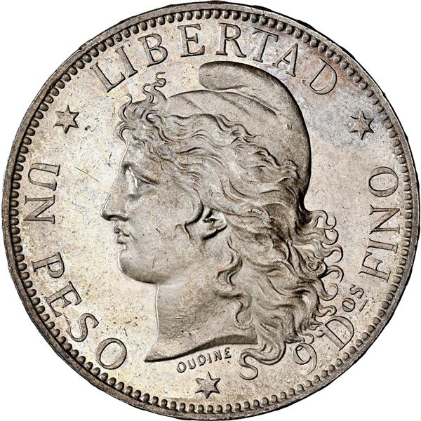 ARGENTINA, 1 peso "patacón," 1883, rare, NGC MS 62.