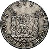 Image 1 : BOLIVIA, Potosí, pillar 8 reales, Charles III, 1767 JR, six-petal rosette below shield, rare, ex-Alm