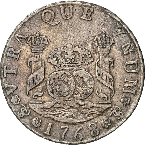BOLIVIA, Potosí, pillar 4 reales, Charles III, 1768/7 JR, small J in assayer, very rare, ex-Almenara