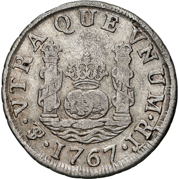 BOLIVIA, Potosí, pillar 1 real, Charles III, 1767 JR, NGC VF details / cleaned, ex-Almenara.