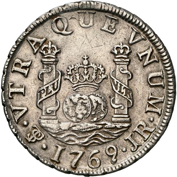 BOLIVIA, Potosí, pillar 1 real, Charles III, 1769 JR, fancy 9, NGC AU details / cleaned, ex-Almenara