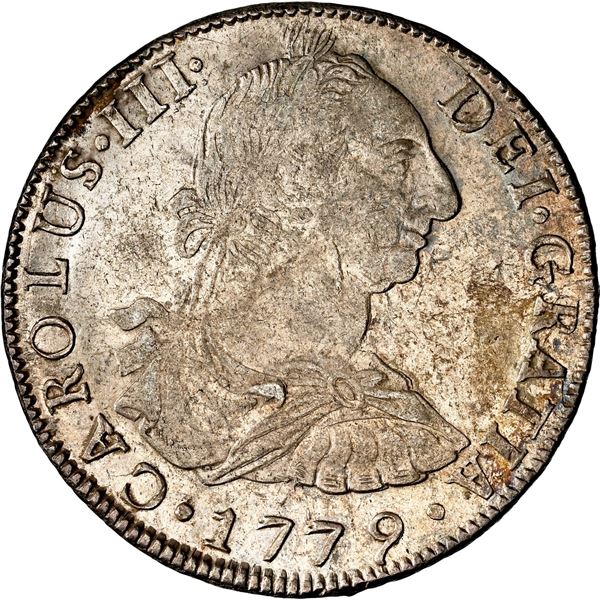 BOLIVIA, Potosí, bust 8 reales, Charles III, 1779 PR, NGC AU 58.