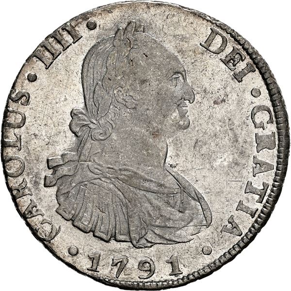 BOLIVIA, Potosí, bust 8 reales, Charles IV, 1791 PR, NGC MS 60.
