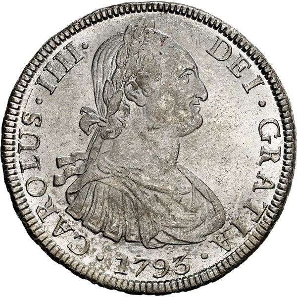 BOLIVIA, Potosí, bust 8 reales, Charles IV, 1793 PR, NGC MS 62+.