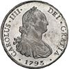 Image 1 : BOLIVIA, Potosí, bust 8 reales, Charles IV, 1793 PR, NGC MS 62.