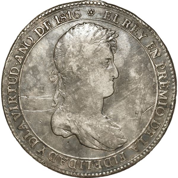 BOLIVIA, Potosí, 8 reales-sized award medal, Ferdinand VII, 1816, rare.