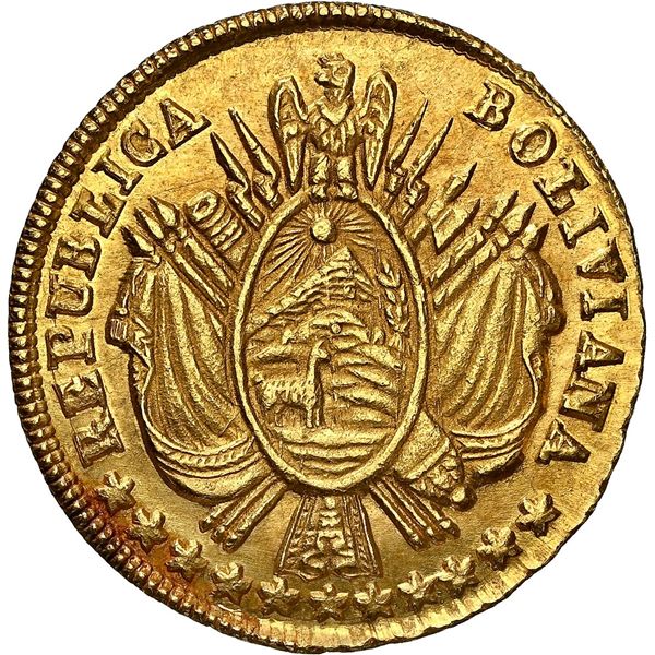BOLIVIA, Potosí, gold ½ scudo, 1868 FE, NGC MS 65, "top pop," ex-Caballero.
