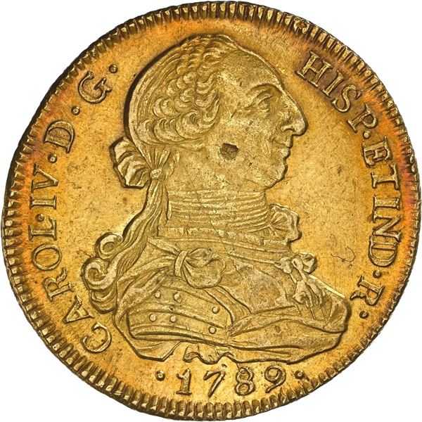CHILE, Santiago, gold bust 8 escudos, Charles IV transitional (bust of Charles III, ordinal IV), 178