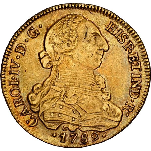 CHILE, Santiago, gold bust 8 escudos, Charles IV transitional (bust of Charles III, ordinal IV), 178