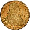 Image 1 : CHILE, Santiago, gold bust 8 escudos, Ferdinand VII (bust of Charles IV), 1814 FJ, NGC AU details / 