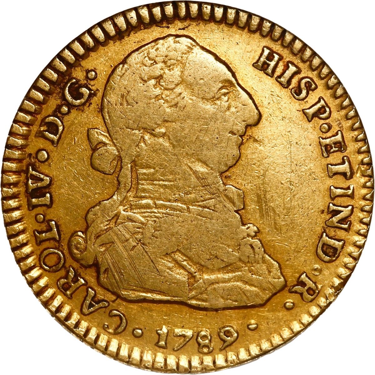 Sedwick Auction 40 Lot 862, Chile, Santiago gold bust 2 escudos, Charles IV transitional, 1789 DA