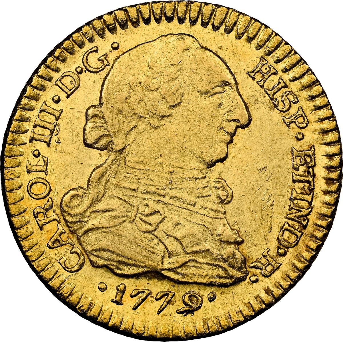 Sedwick Auction 40 Lot 866, Chile, Santiago gold bust 1 escudo, Charles III, 1779 DA