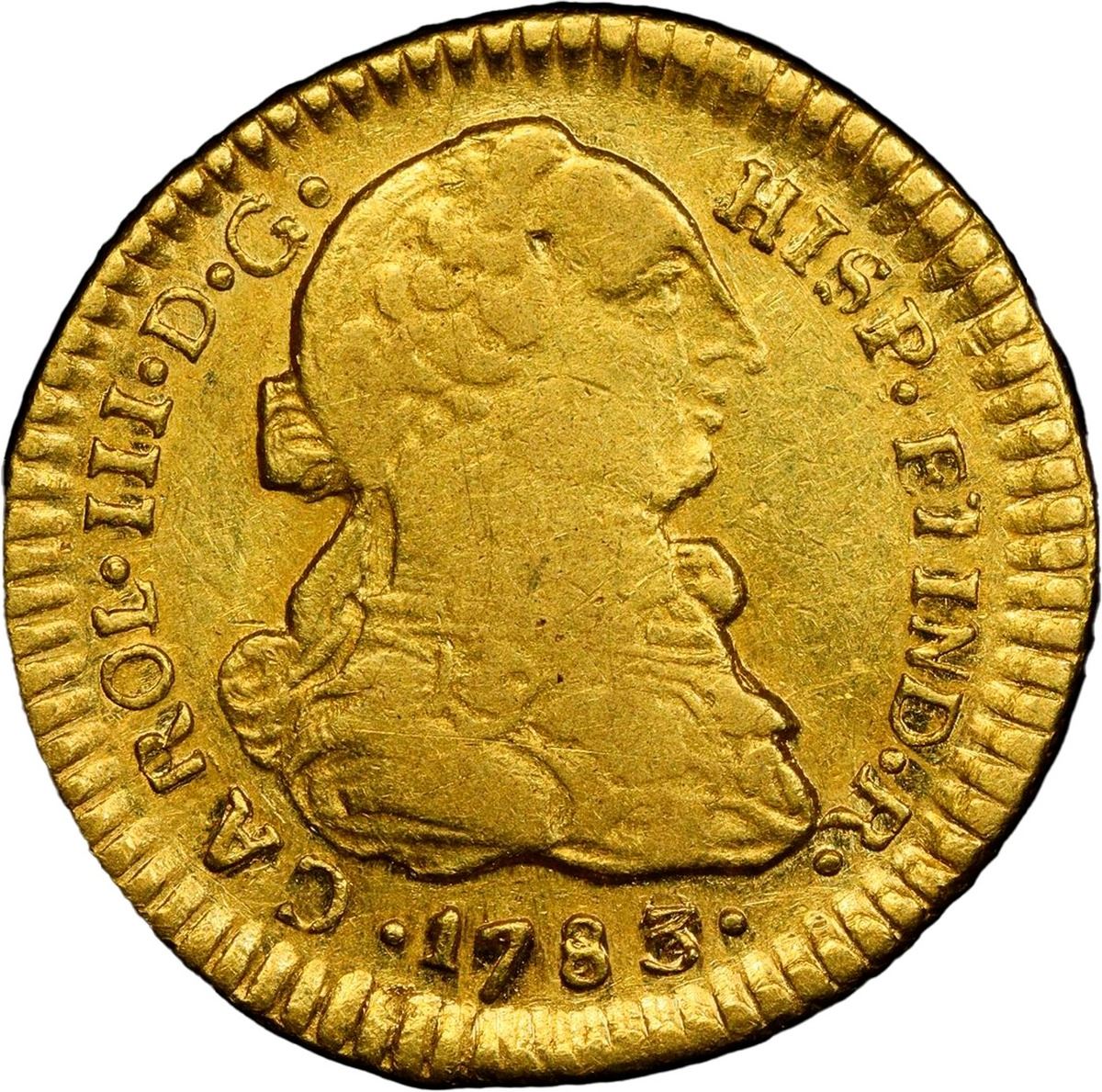 Sedwick Auction 40 Lot 867, Chile, Santiago gold bust 1 escudo, Charles III, 1783/2 DA