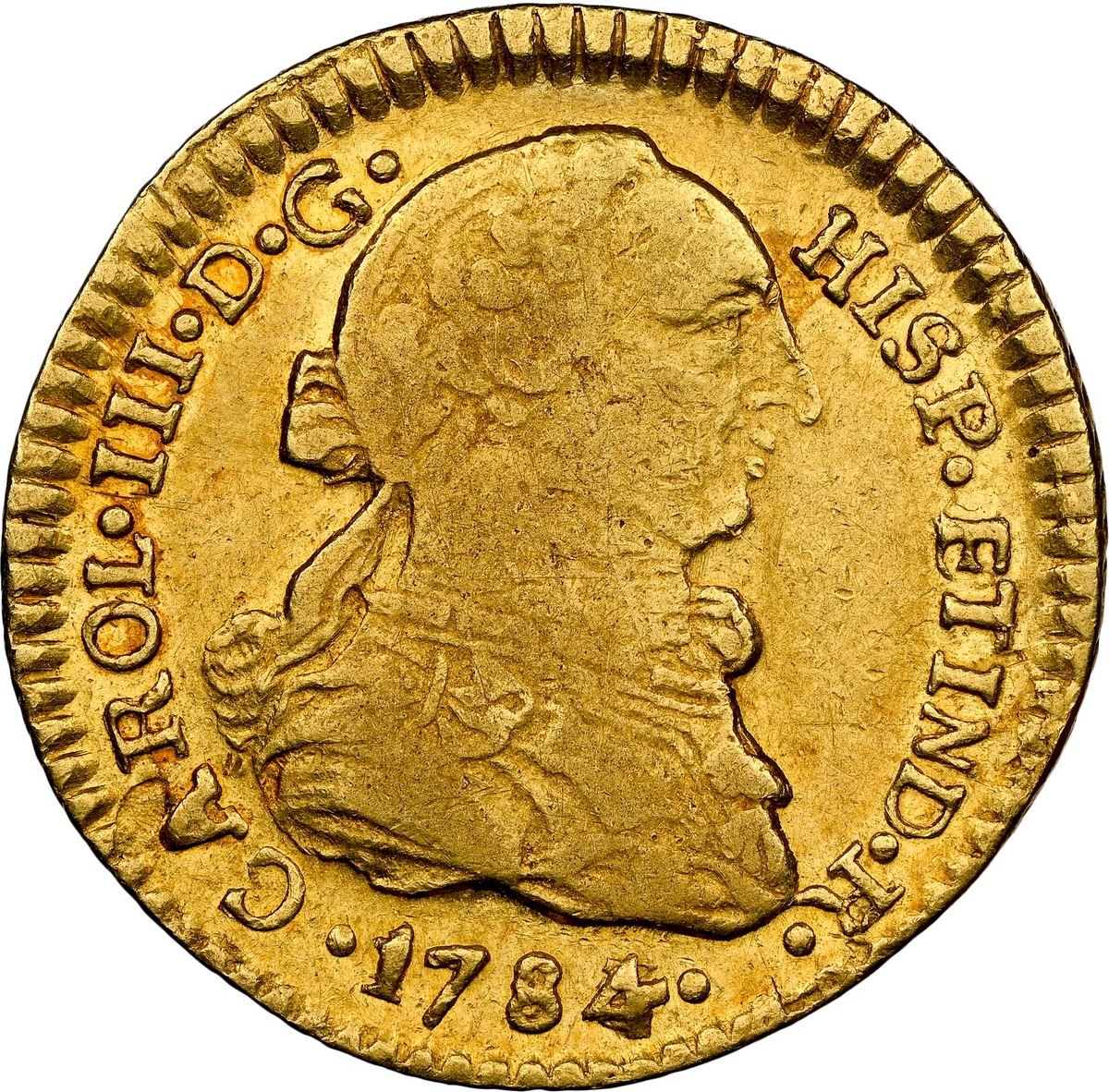 Sedwick Auction 40 Lot 868, Chile, Santiago gold bust 1 escudo, Charles III, 1784/3 DA