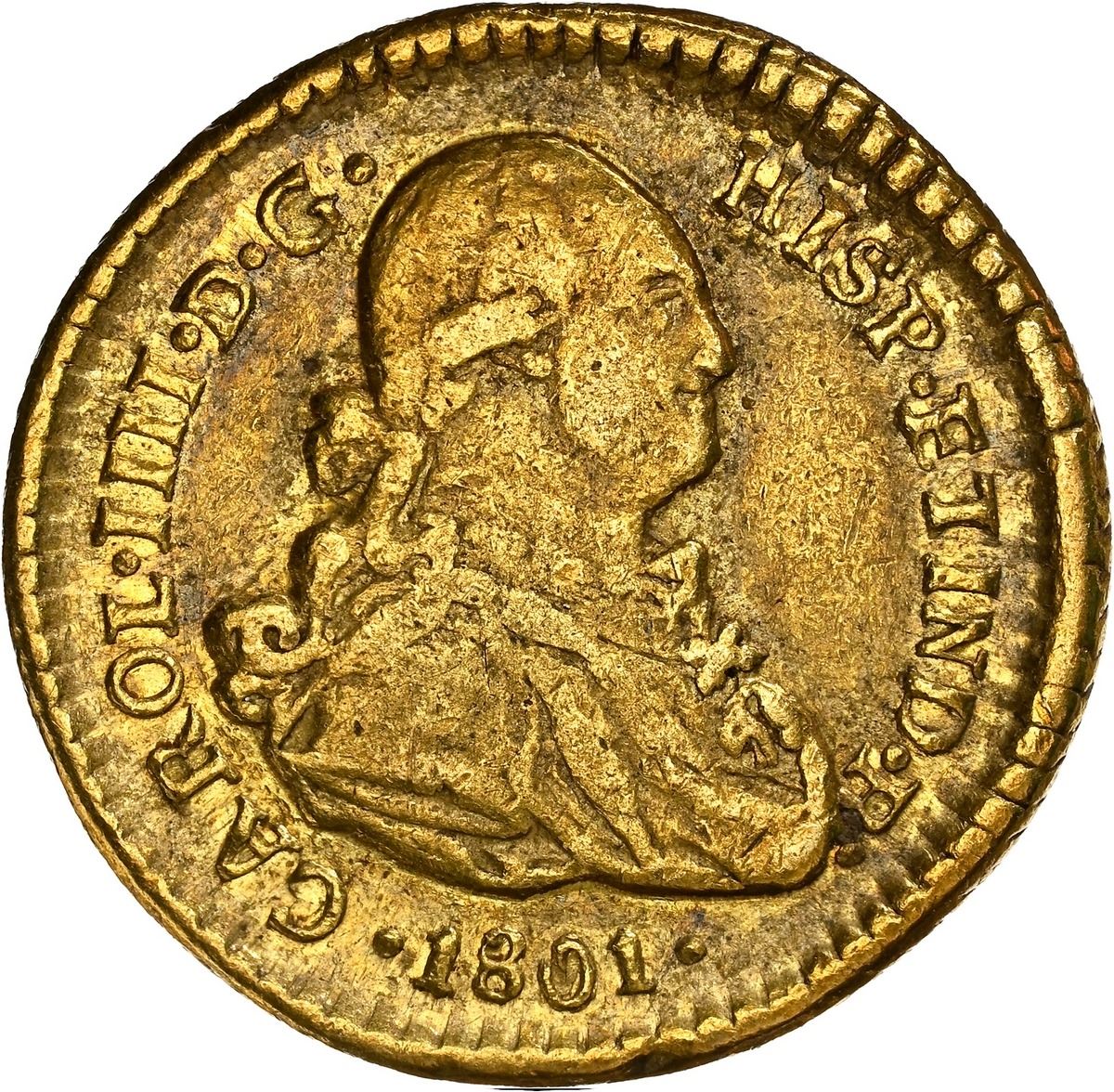 Sedwick Auction 40 Lot 871, Chile, Santiago gold bust 1 escudo, Charles IV, 1801 AJ