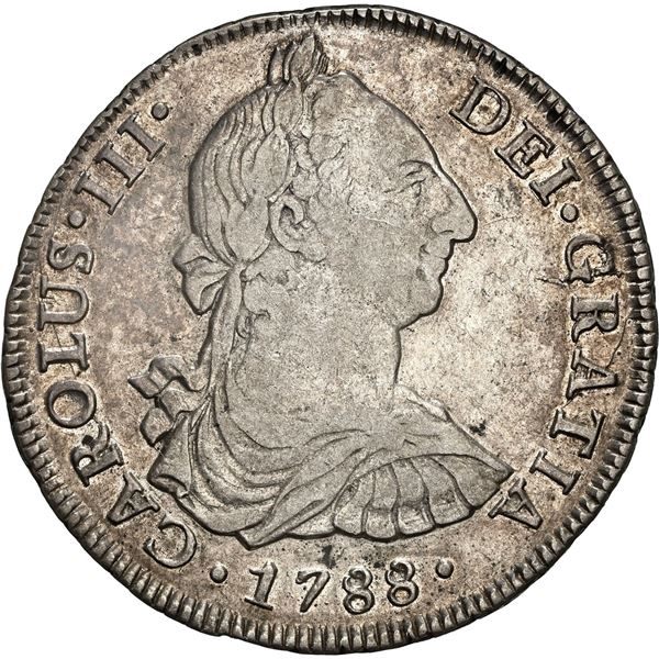 CHILE, Santiago, bust 8 reales, Charles III, 1788 DA, rare, NGC AU 50 (Colección Val y Mexía Label).