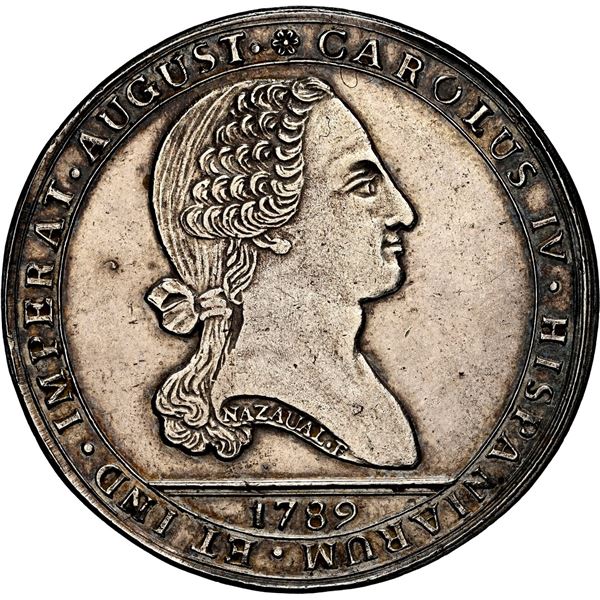 CHILE, Santiago, 8 reales-sized proclamation medal, Charles IV, 1789, for Los Indios Araucanos (Arau