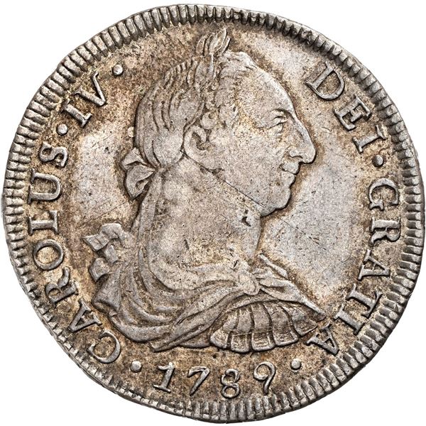 CHILE, Santiago, bust 8 reales, Charles IV transitional (bust of Charles III, ordinal IV), 1789 DA, 