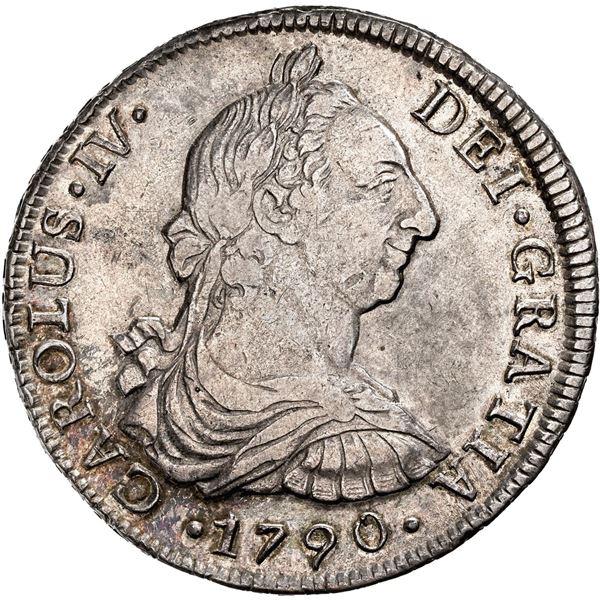 CHILE, Santiago, bust 8 reales, Charles IV transitional (bust of Charles III, ordinal IV), 1790 DA, 