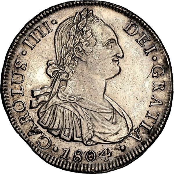 CHILE, Santiago, bust 8 reales, Charles IV, 1804 FJ, NGC AU details / polished (Colección Val y Mexí