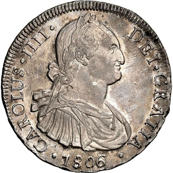 CHILE, Santiago, bust 8 reales, Charles IV, 1806/5 FJ, NGC AU details / cleaned (Colección Val y Mex