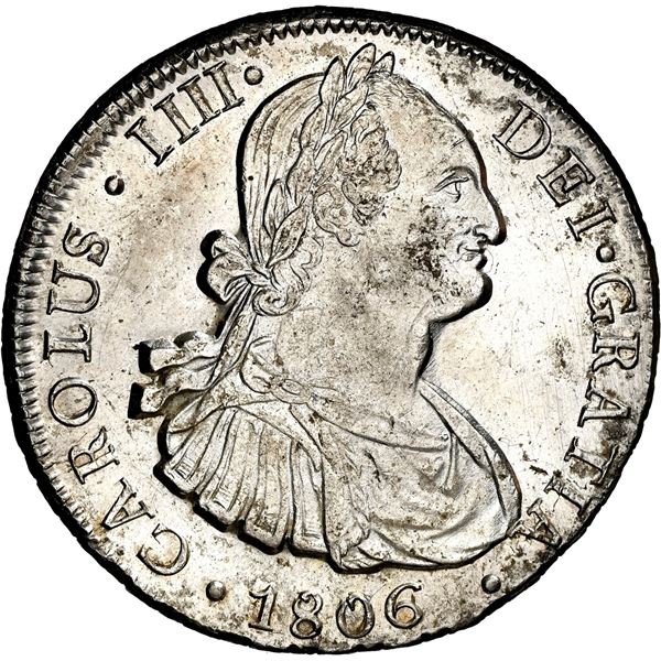 CHILE, Santiago, bust 8 reales, Charles IV, 1806 FJ, NGC UNC details / cleaned (Colección Val y Mexí