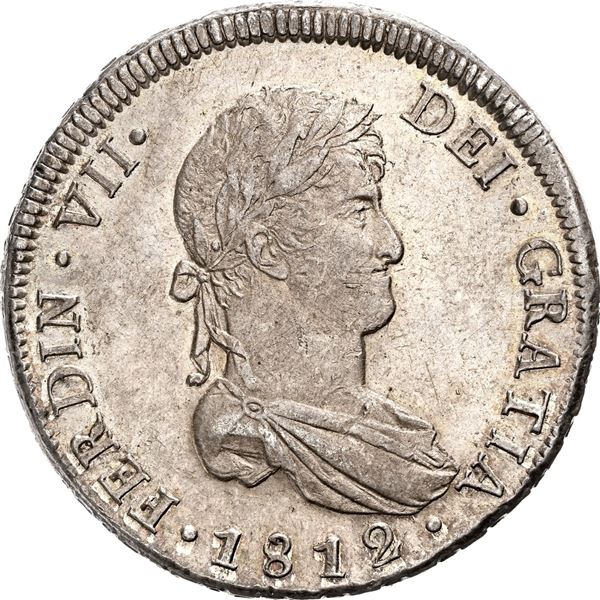 CHILE, Santiago, bust 8 reales, Ferdinand VII, 1812 FJ, NGC AU 53.