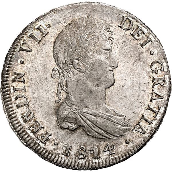 CHILE, Santiago, bust 8 reales, Ferdinand VII, 1814 FJ, NGC AU 55+.