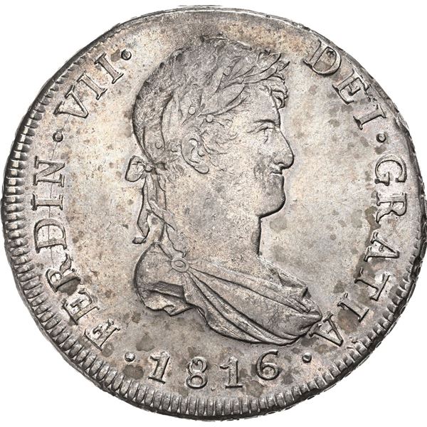 CHILE, Santiago, bust 8 reales, Ferdinand VII, 1816 FJ, NGC AU 53.