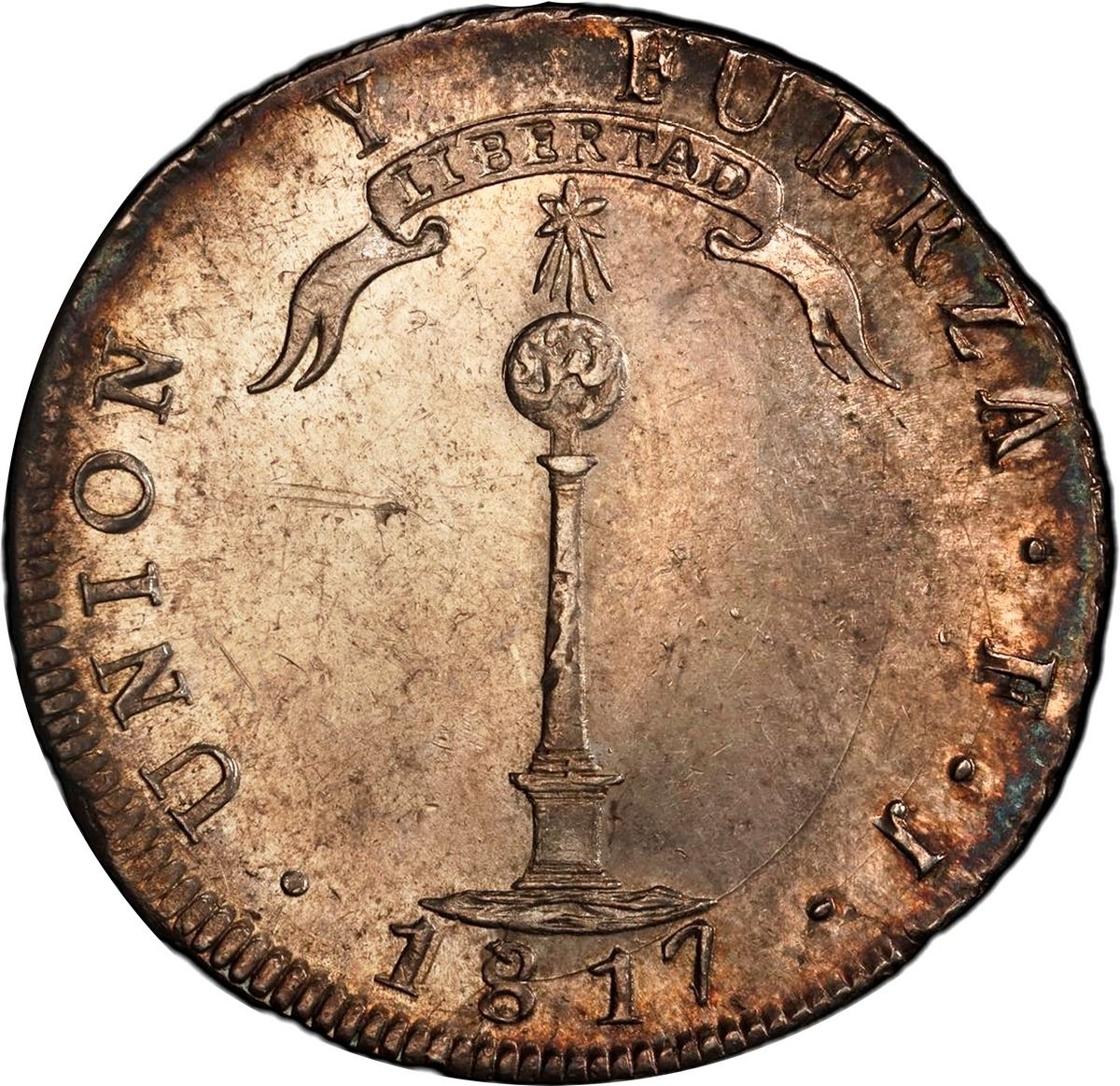 Sedwick Auction 40 Lot 912, Chile, Santiago silver volcano peso, 1817 FJ