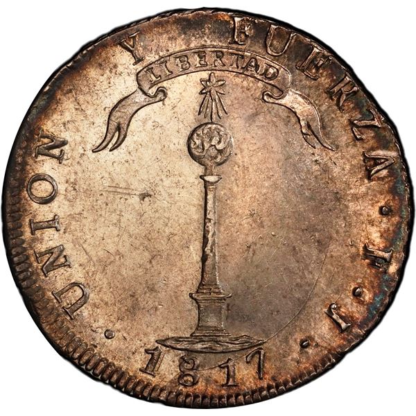 CHILE, Santiago, "volcano" peso, 1817 FJ, PCGS MS62.