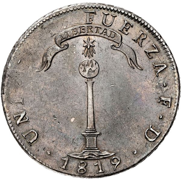 CHILE, Santiago, "volcano" peso, 1819 FD, NGC XF 45.