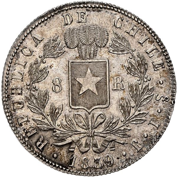 CHILE, Santiago, 8 reales, 1839 IJ, NGC AU 53.