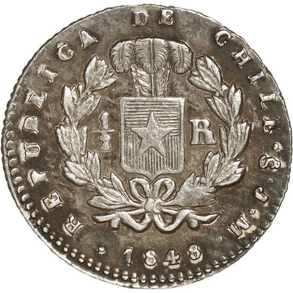 CHILE, Santiago, ½ real, 1848 JM, rare.