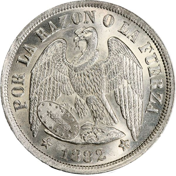 CHILE, Santiago, "condor" peso, 1882, PCGS MS63.