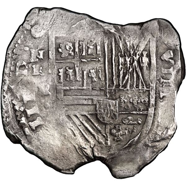 COLOMBIA, Cartagena, cob 8 reales, Philip IV, mintmark-assayer NRE to left (1626-7), denomination