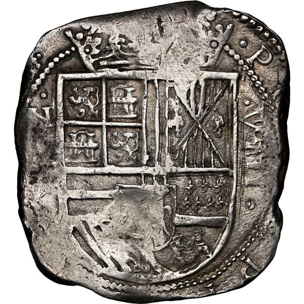 COLOMBIA, Bogotá, cob 8 reales, Philip IV, assayer not visible (P to left, ca. 1628), lions and cast