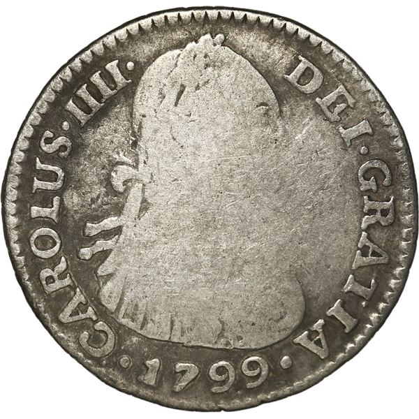 COLOMBIA, Bogotá, bust 1 real, Charles IV, 1799 J•J.