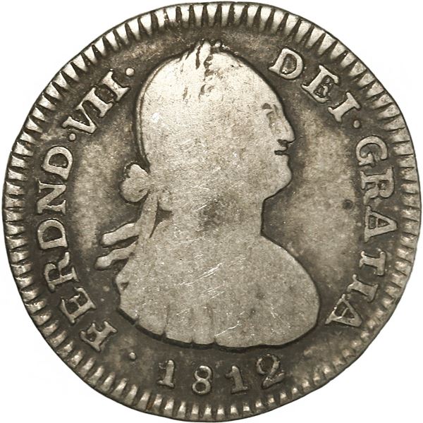 COLOMBIA, Bogotá, bust 1 real, Ferdinand VII (bust of Charles IV), 1812 J•F, re-punched bus