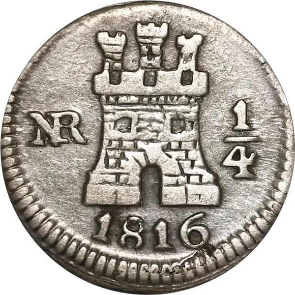 COLOMBIA, Bogotá, ¼ real, Ferdinand VII, 1816, NGC XF details / cleaned.