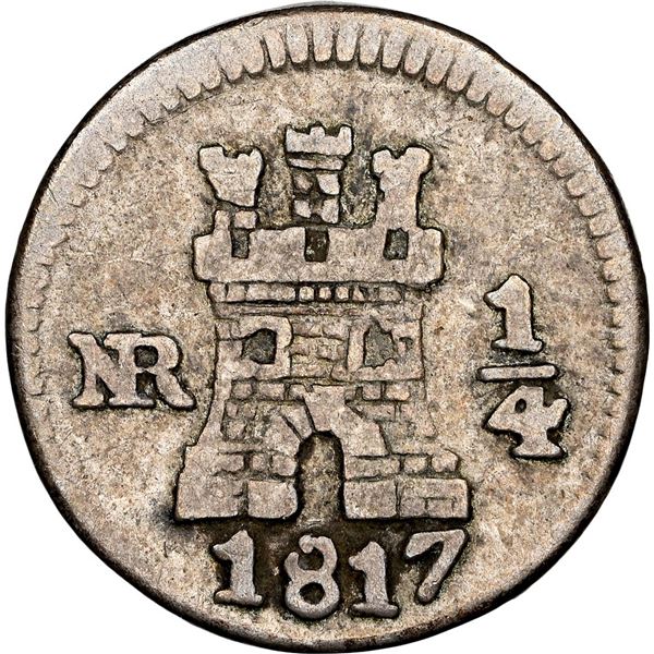 COLOMBIA, Bogotá, ¼ real, Ferdinand VII, 1817, NGC VF 35 (EMO Collection Label), ex-Norweb, ex-Brand