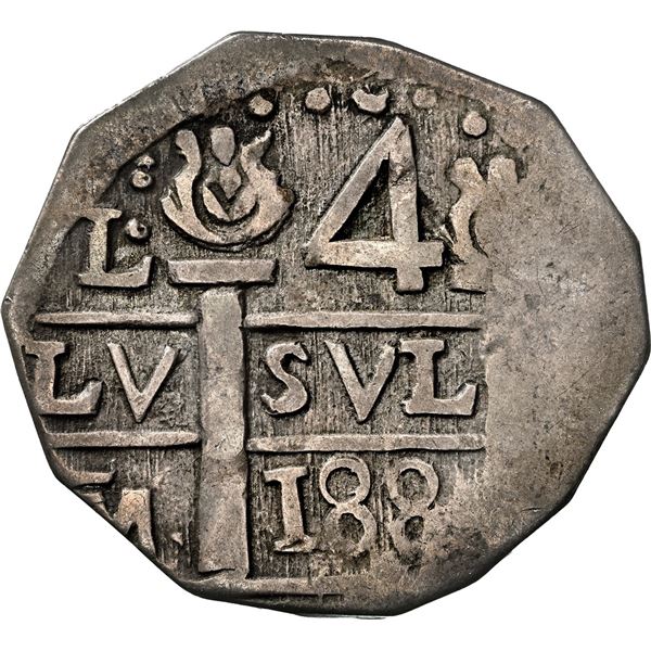 COLOMBIA, Cartagena, "imitation cob" 4 reales, Ferdinand VII, fantasy date "I88" (ca. 1815), quadran