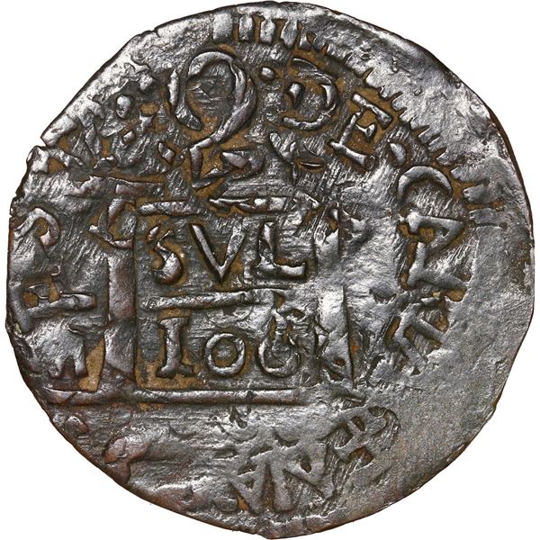 COLOMBIA, Cartagena, copper "imitation cob" 2 reales, Ferdinand VII, fantasy date "Ioo" (ca. 1815), 