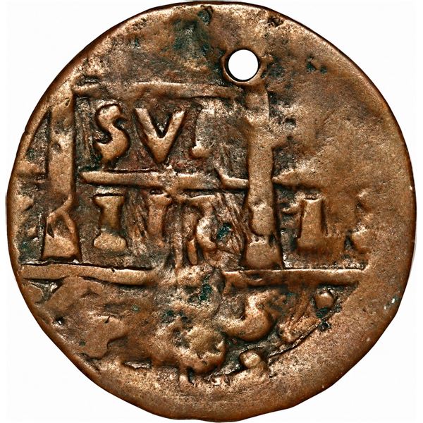 COLOMBIA, Cartagena, copper "imitation cob" 2 reales, Ferdinand VII, fantasy date "III" (ca. 1815), 