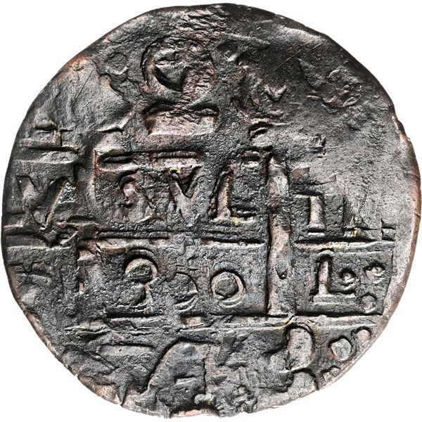 COLOMBIA, Cartagena, copper "imitation cob" 2 reales, Ferdinand VII, fantasy date "8oo" (ca. 1815), 