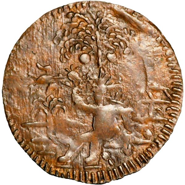 COLOMBIA, Cartagena, copper provisional 2 reales, 1813, PCGS MS61 Brown, finest known in PCGS census